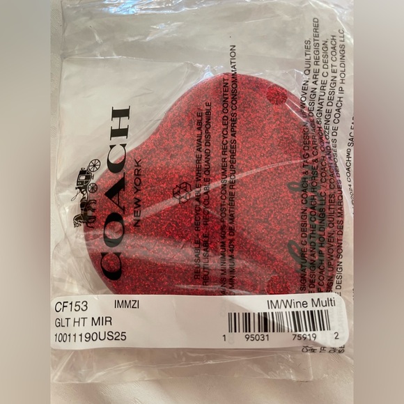 Coach NIP Red Glitter Heart Compact Mirror - Picture 5 of 5